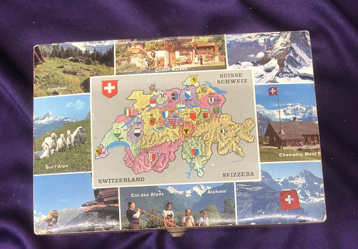 Vintage MADE IN SWITZERLAND Music Box Blue Danube Brahms Lullaby