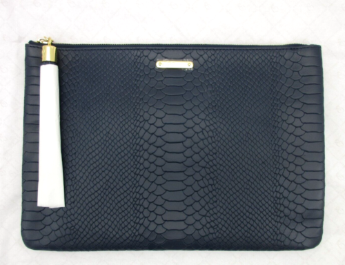 GiGi New York Uber Leder Clutch Python geprägt NEU großer Reißverschluss Quaste MARINEBLAU - Bild 3 von 10