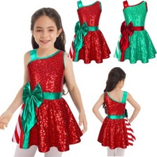 Girls Leotard Santa Claus Dancewear Bowknot Dress Sleeveless Dresses Role Play