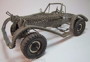 Old Folk Art Metal Wire Handmade Car Buggy Auto Sculpture Toy working