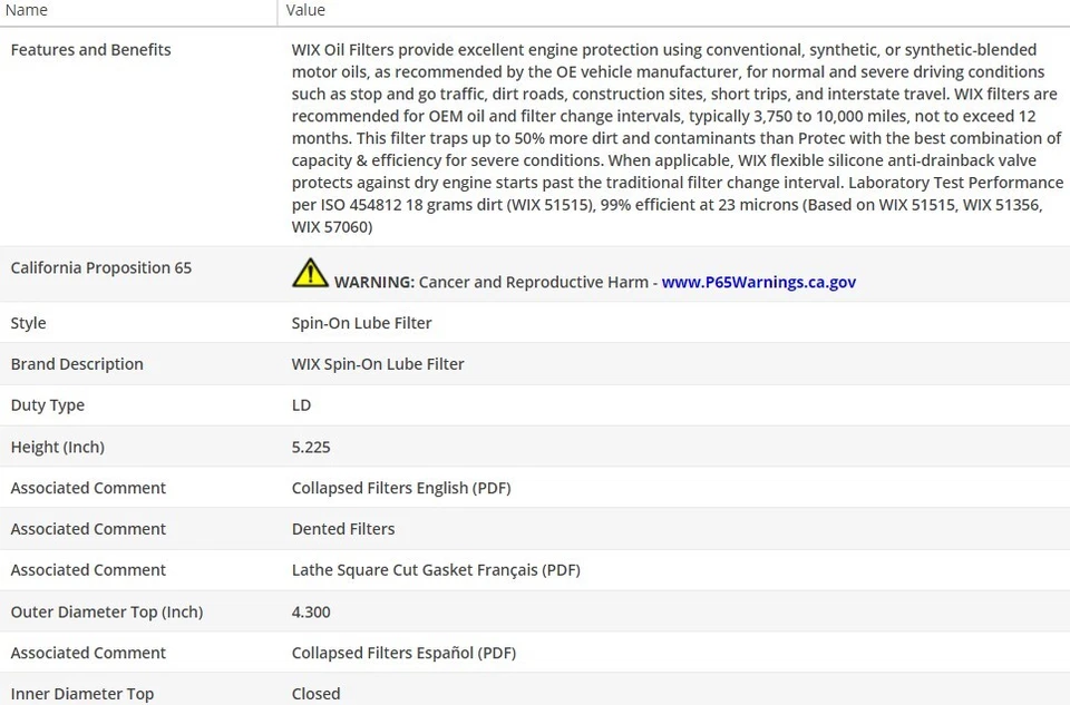 Engine OEM Oil Filter WIX for ISUZU TROOPER 1984 L4-2.2L - Image 3 of 4