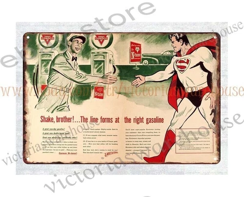 garden house home decor 1945 SUPERMAN CONOCO GASOLINE OIL metal tin sign