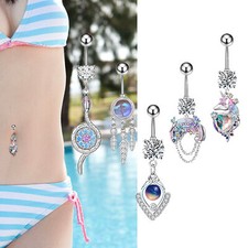 5X 14G Opal CZ Dangle Belly Button Ring for Women Navel Rings Body Piercing