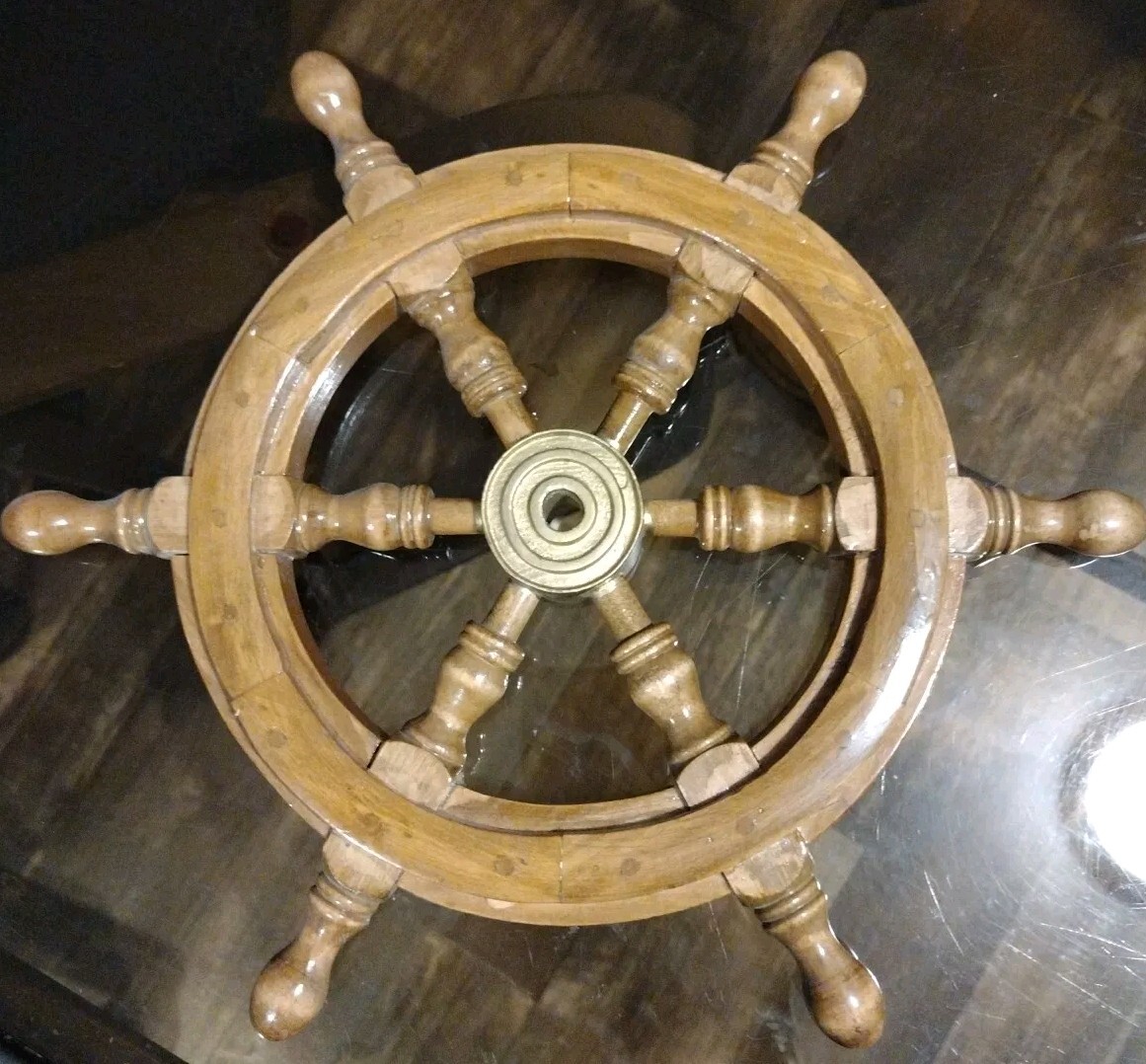 Vintage Wood Brass Ship Wheel Large Wooden Helm Nautical Maritime Wall Best Item
