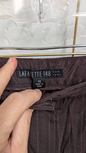 Lafayette 148 SZ 14 Brown Pinstripe Stretch Wool Blend Trousers - Picture 2 of 2