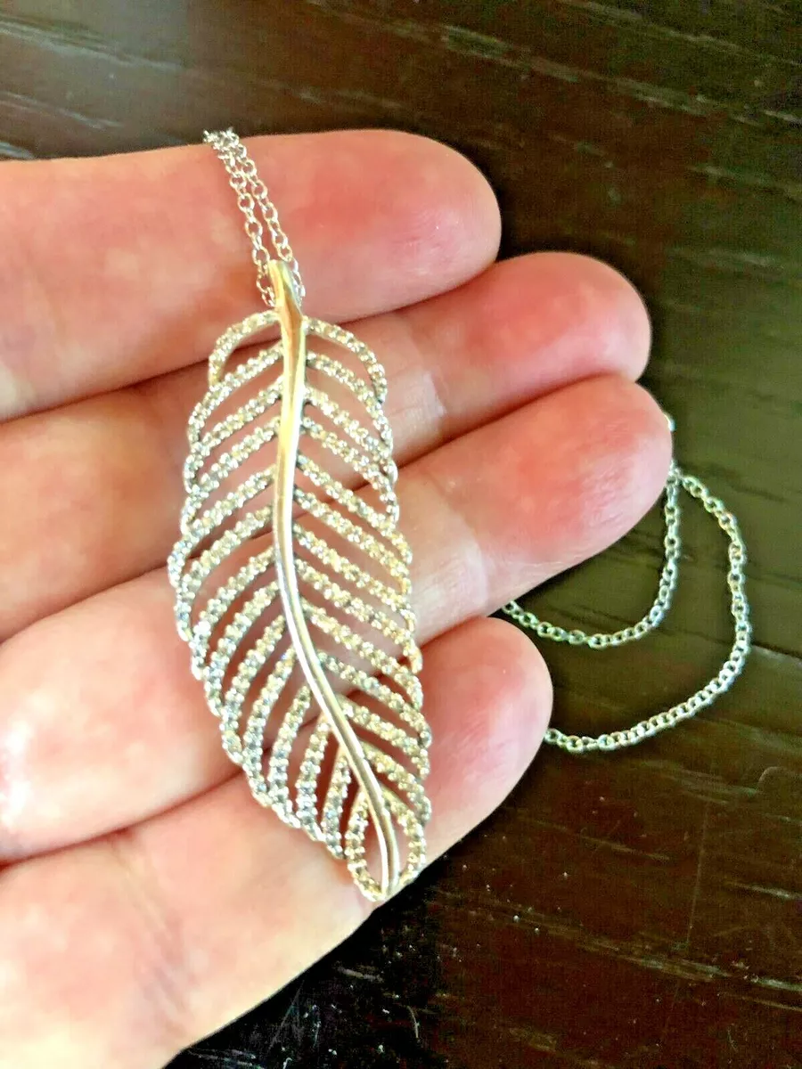 Pandora Sterling Silver Leaf CZ Pendant Necklace eBay