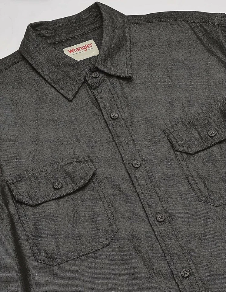 WRANGLER Shirt Denim Grey Men's Long Sleeve Pocket Soft Cotton Button Top 393 - Image 4 of 4