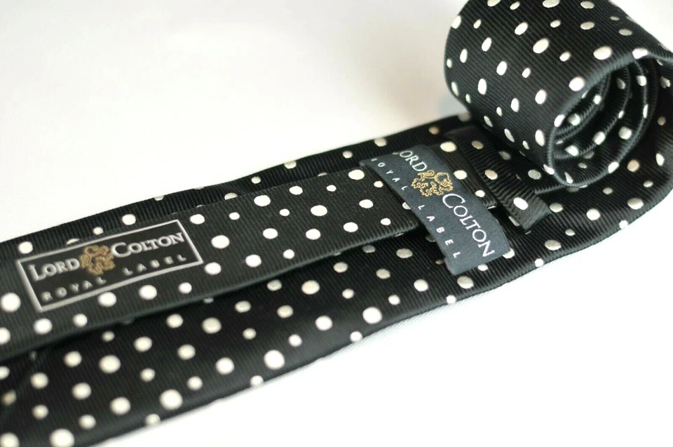 Corbata Lord R Colton Royal Label - Corbata de seda tejida a lunares negros - Nueva Foto 3 de 3