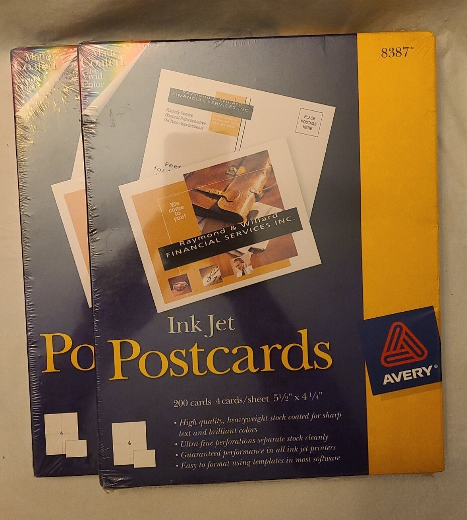 2 Avery 8387 Inkjet Postcard Perforated 5 1/2" x 4 1/4" 200/Box Matte