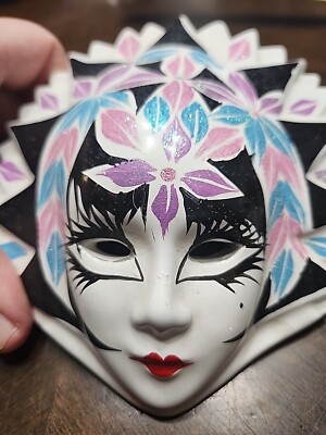 Vintage Hand Painted Ceramic Mardi Gras Mask Made In Italy 