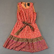 Anna Sui Anthropologie Silk Tie Belt Fiery Tiers Print Dress Lined Wmn Sz 6 Red