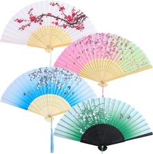 4 Pieces Folding Fans Handheld Fans Silk Fabric Fans Hand Holding Fans