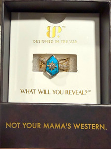 Authentic Sparkling Saddle Gold Plated Band Ring Turquoise & CZ Size 7 RG16621