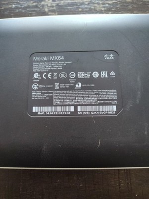 Cisco Meraki MX64W-HW Cloud Managed Security Appliance w/AC Adapter Unclaimed