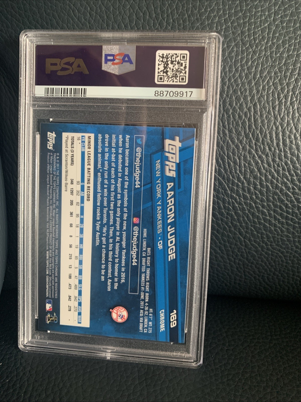 2017 Topps Chrome Aaron Judge #169 (RC) PSA 10 view 3