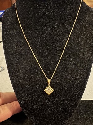 Sterling Silver Vermeil Cubic Zirconia Square Pendant On Box Chain Necklace 18''