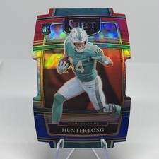 2021 Panini Select #93 Hunter Long Red and Blue Prizm Die Cut Dolphins