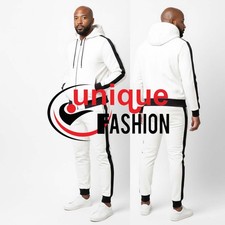 Men's White/Black Real Leather TrackSuit Sweatsuit With Hoodie Jacket Trousers
