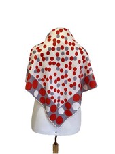 Mod Polka Dot Silk Scarf Red Gray White Pop Art Geometric Large Square A72