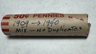1909 - 1940 Wheat Penny roll - NO DUPLICATES - Hand rolled, brown and ungraded.