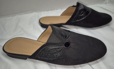 Black Perforated Slip On Closed Toe Mules Women's Size 39 US 8 NWOB