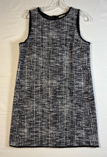 LOFT Outlet Petite - Blue black tweed sleeveless sheath dress, preppy work MP