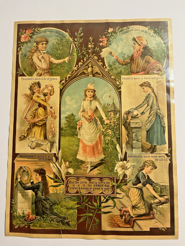 Victorian Scottish Proto-Germanic Chromolithograph - Bairn-Child Seven Day Print