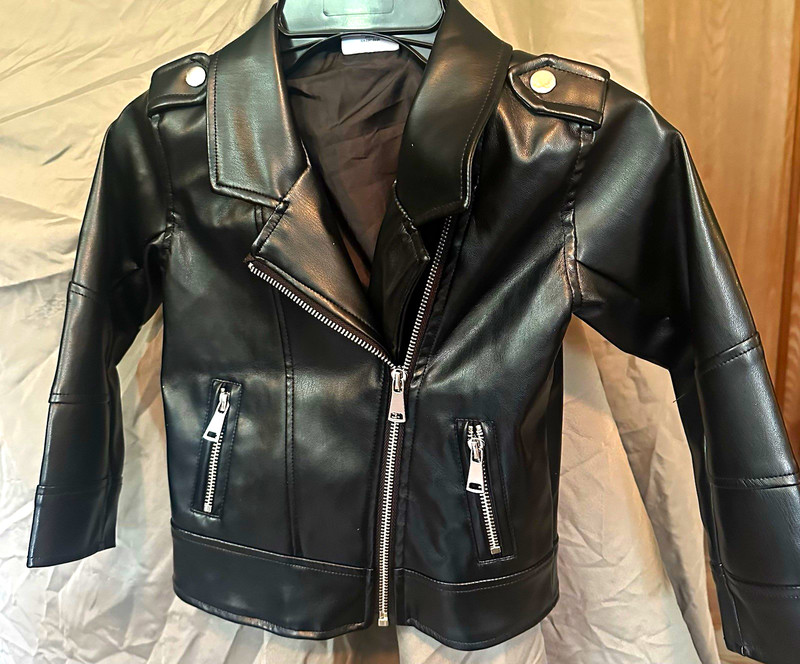 Okie Dokie 3T Black Faux Leather Biker Jacket Full Zip Lined Long Sleeve