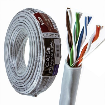 Externe CAT5e-CCA Outdoor Einsatz Ethernet Netzwerk Kabel Rolle UTP Grau 50m