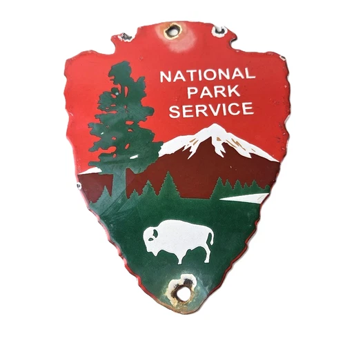 Vintage National Park Sign - 7" Gas Service Station Pump Porcelain Arrow Sign