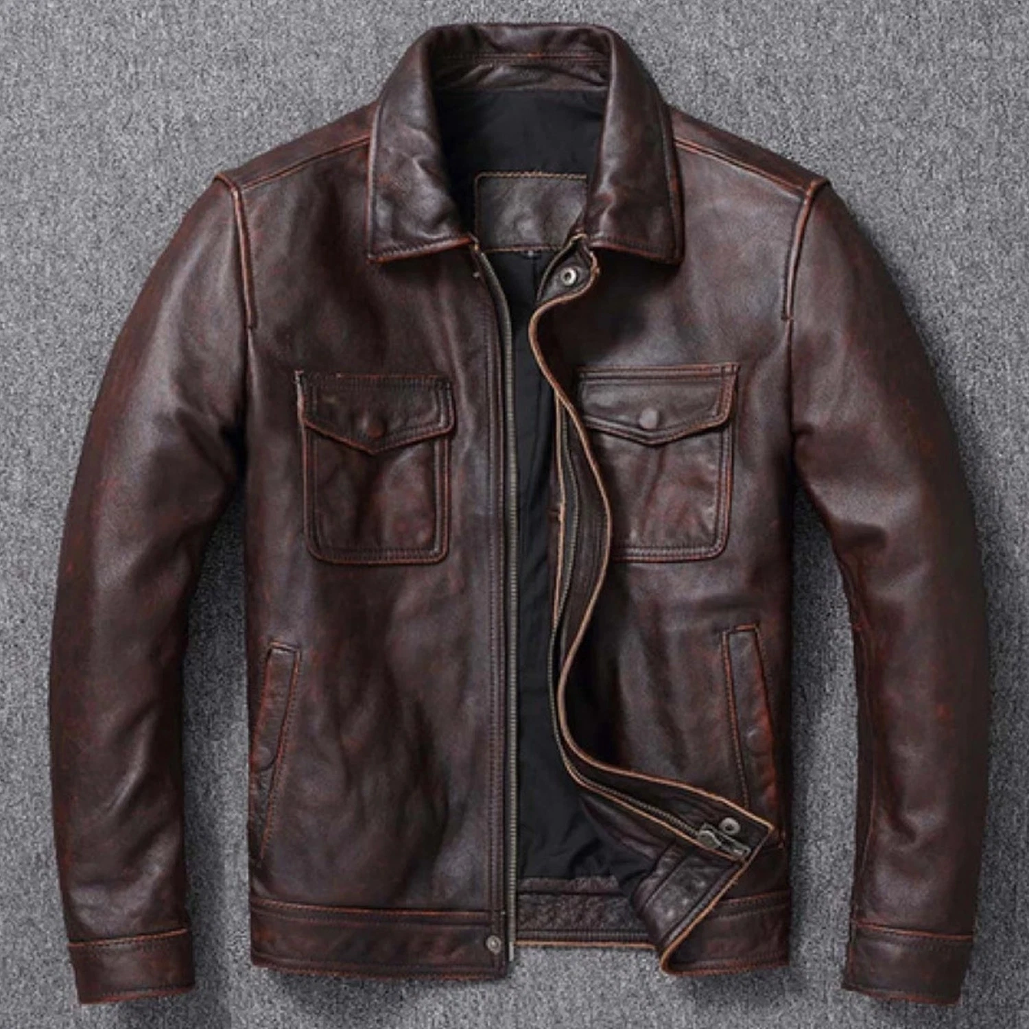 Men's Brown Vintage Slim Fit Handmade Real Leather Biker Jacket