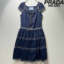 Prada Milano Stitch Gathered Lace A-Line Design Dress JAPAN