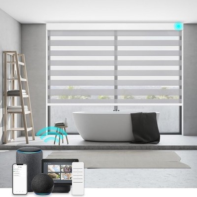 Smart Motorized Zebra Blinds Custom Size Window Shades Remote Control Light....