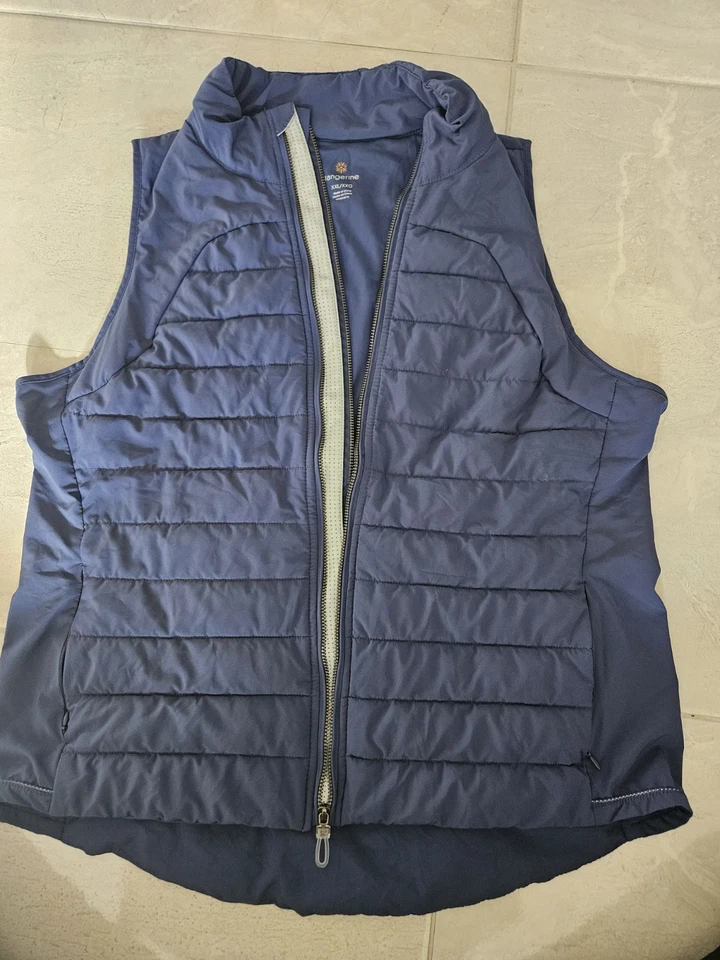 Women's Tangerine Navy Puffer Vest with Gray Zipper Trim XXL/XXG - Image 3 of 4
