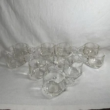 11 Vintage Hazel Atlas Orchard Crystal Punch Tea Cups Beaded Handle Square Base