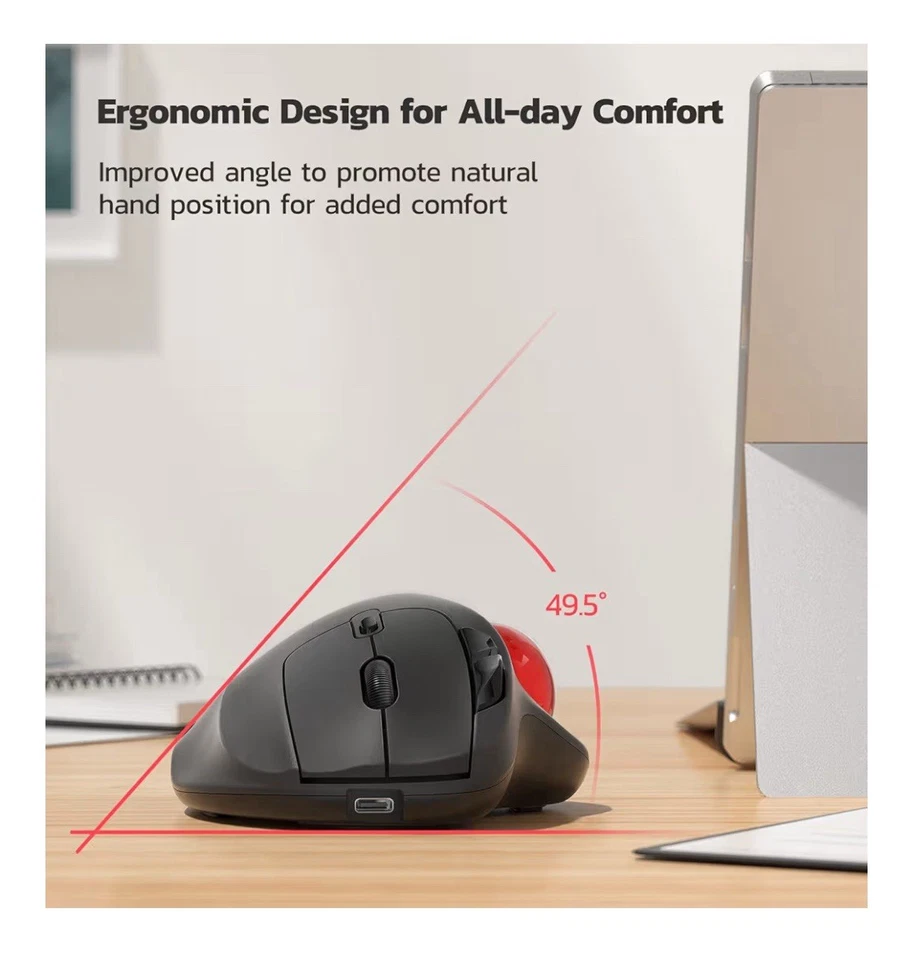 Nulea M501 Wireless Trackball Mouse Rechargeable Ergonomic Easy Thumb Control - Image 3 of 4