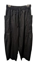 Womans Sz M Black Baggy Wide Leg Cargo Pants Palazzo Harem Casual Boho Loose Fit