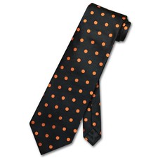 Vesuvio Napoli NeckTie BLACK with ORANGE Polka Dots Design Mens Neck Tie