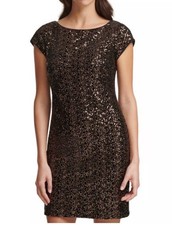 Eliza J Brown Sequin Mini Dress Cap Sleeve Party-8