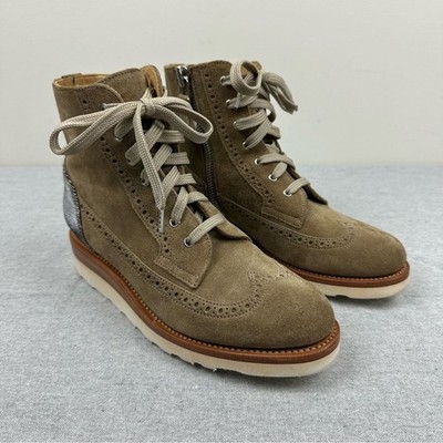 The Office of Angela Scott Mr. Harrison Tan Suede Metallic Lace-Up Boots, 38.5