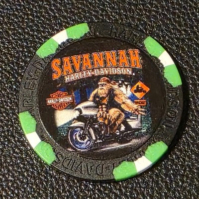 SAVANNAH HD ~ GEORGIA (Black/Green Wide BIGFOOT) Harley Davidson Poker Chip