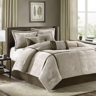 Cozy Comforter Set Casual Blocks Design All Season, Matching Bed Skirt, Decor...