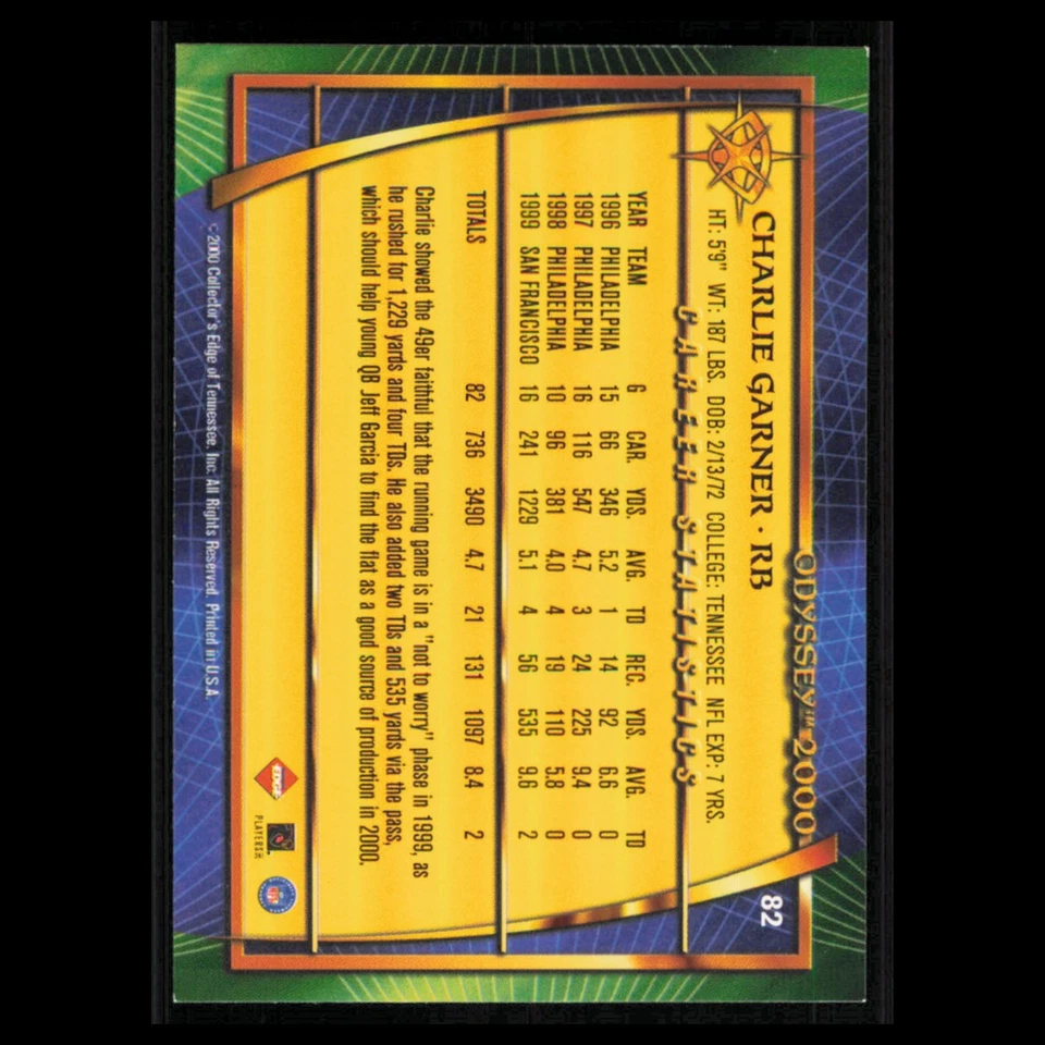 Charlie Garner #82 2000 Collectors Edge Odyssey San Francisco 49ers Football NFL - Image 2 of 3