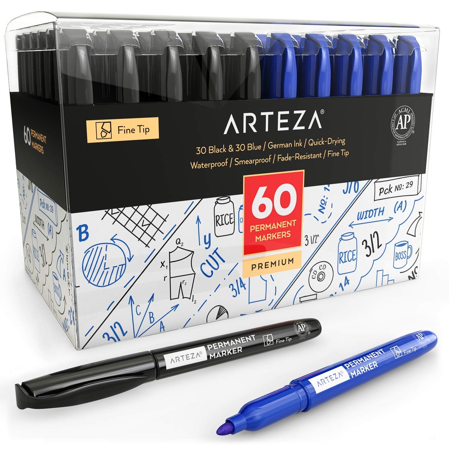 In Bulk, Set Of 60, Black & Blue, Fine Tip