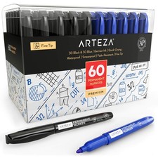 Permanent Markers in Bulk, Set of 60, Black Blue, Fine Tip