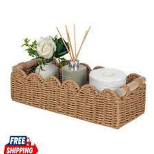 Scalloped Toilet Paper Storage Basket W/Handle for Home Decor  Paper Rope