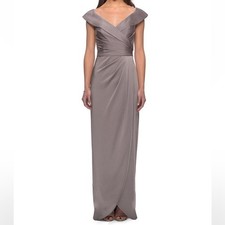 La Femme Off The Shoulder Pewter Gown New 338