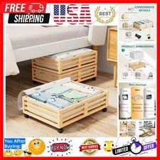 Stackable Bamboo Under Bed Organizers with Wheels - Large Capacity 48L Bags