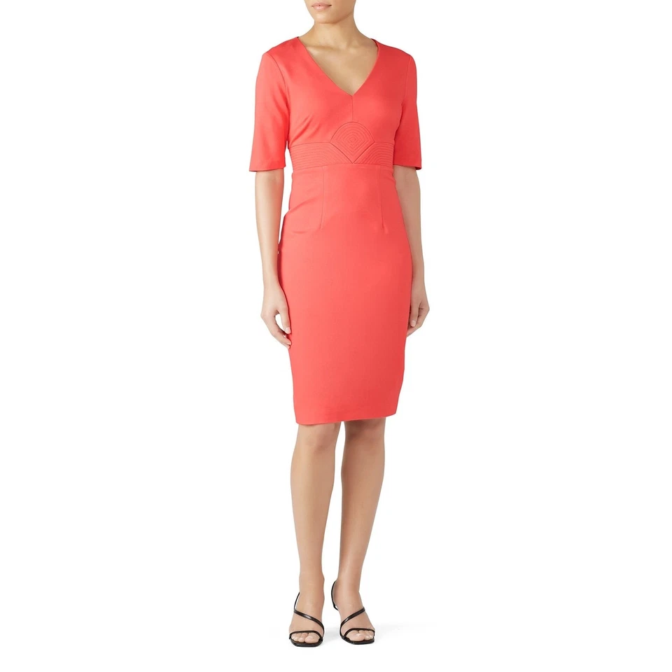 Trina Turk Sz 6 Saumon Corail Rose Ashton Manche Courte Col V Longueur Genou - Photo 1/4
