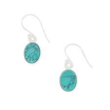 Image of Turquoise Sterling Silver Oval Shape Drop Earrings TQER